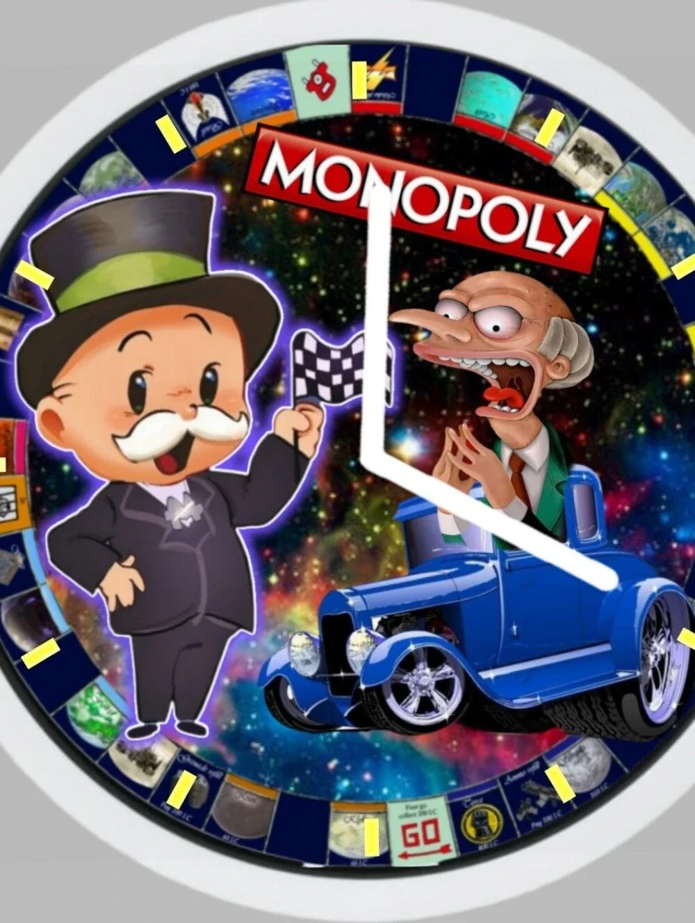 Monopoly Art Wall Clock - Blue Racecar Design